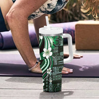 Samoa Siapo Tribal Pattern Tumbler With Handle Forest Green Polynesian Plumeria Tapa Motif LT9 - Polynesian Pride