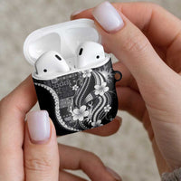 Samoa Siapo Tribal Pattern AirPods Case Light Gray Polynesian Plumeria Tapa Motif