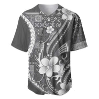 Samoa Siapo Tribal Pattern Baseball Jersey Light Gray Polynesian Plumeria Tapa Motif LT9 Gray - Polynesian Pride