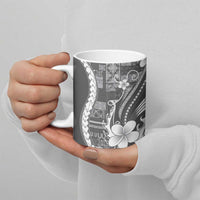 Samoa Siapo Tribal Pattern Ceramic Mug Light Gray Polynesian Plumeria Tapa Motif LT9 - Polynesian Pride