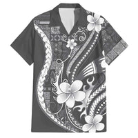 Samoa Siapo Tribal Pattern Family Matching Puletasi and Hawaiian Shirt Light Gray Polynesian Plumeria Tapa Motif