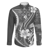Samoa Siapo Tribal Pattern Family Matching Puletasi and Hawaiian Shirt Light Gray Polynesian Plumeria Tapa Motif