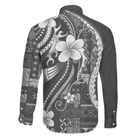 Samoa Siapo Tribal Pattern Family Matching Puletasi and Hawaiian Shirt Light Gray Polynesian Plumeria Tapa Motif