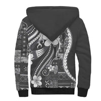 Samoa Siapo Tribal Pattern Sherpa Hoodie Light Gray Polynesian Plumeria Tapa Motif LT9 - Polynesian Pride