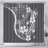 Samoa Siapo Tribal Pattern Shower Curtain Light Gray Polynesian Plumeria Tapa Motif