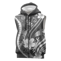 Samoa Siapo Tribal Pattern Sleeveless Zip Hoodie Light Gray Polynesian Plumeria Tapa Motif LT9 Gray - Polynesian Pride
