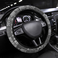 Samoa Siapo Tribal Pattern Steering Wheel Cover Light Gray Polynesian Plumeria Tapa Motif LT9 Universal Fit Gray - Polynesian Pride