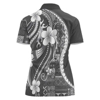 Samoa Siapo Tribal Pattern Women Polo Shirt Light Gray Polynesian Plumeria Tapa Motif LT9 - Polynesian Pride
