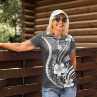 Samoa Siapo Tribal Pattern Women Polo Shirt Light Gray Polynesian Plumeria Tapa Motif LT9 - Polynesian Pride