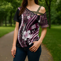 Samoa Siapo Tribal Pattern Cross Shoulder Shirt Violet Polynesian Plumeria Tapa Motif LT9 - Polynesian Pride