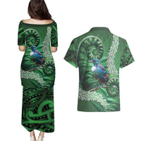 Tui Bird Koru Silver Fern Aotearoa Couples Matching Puletasi and Hawaiian Shirt LT9 - Polynesian Pride