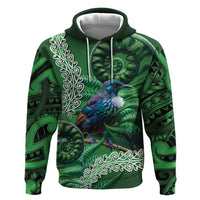 Tui Bird Koru Silver Fern Aotearoa Zip Hoodie LT9 Pullover Hoodie Green - Polynesian Pride