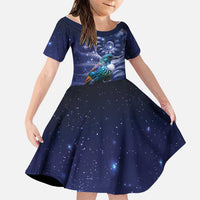 Tui Bird Matariki Galaxy Family Matching Off Shoulder Maxi Dress and Hawaiian Shirt Koru Silver Fern Aotearoa LT9 Daughter's Dress Galaxy - Polynesian Pride