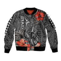 Hawaii Hammerhead Shark Sleeve Zip Bomber Jacket Polynesian Vintage Vibes LT9 Unisex Black - Polynesian Pride