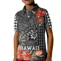 Hawaii Shaka Surf Hand Sign Kid Polo Shirt Polynesian Vintage Vibes LT9 Kid Black - Polynesian Pride