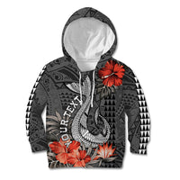 Personalised Hawaii Fish Hook Kid Hoodie Polynesian Vintage Vibes LT9 Hoodie Black - Polynesian Pride