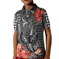 Personalised Hawaii Hammerhead Shark Kid Polo Shirt Polynesian Vintage Vibes LT9 Kid Black - Polynesian Pride