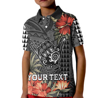 Personalised Hawaii Shaka Surf Hand Sign Kid Polo Shirt Polynesian Vintage Vibes LT9 Kid Black - Polynesian Pride