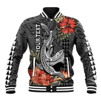 Personalised Hawaii Shark Tattoo Baseball Jacket Polynesian Vintage Vibes LT9 Unisex Black - Polynesian Pride