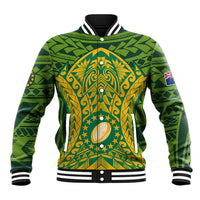 Cook Islands Rugby Baseball Jacket Kukis Athletic Style LT9 Unisex Green - Polynesian Pride