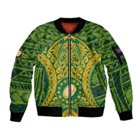 Cook Islands Rugby Sleeve Zip Bomber Jacket Kukis Athletic Style LT9 Unisex Green - Polynesian Pride