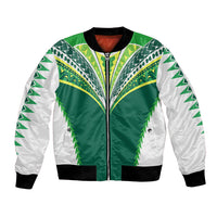 Personalised Polynesian Pride Cook Islands Rugby Bomber Jacket No1 LT9 Unisex Green - Polynesian Pride