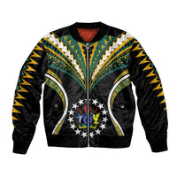 Polynesian Pride Cook Islands Bomber Jacket Tribal Wave Style LT9 Unisex Black - Polynesian Pride