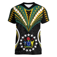 Polynesian Pride Cook Islands Women V Neck T Shirt Tribal Wave Style LT9 Female Black - Polynesian Pride