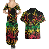 Cook Islands 15 Stars Couples Matching Summer Maxi Dress and Hawaiian Shirt Kuki Airani Polynesian Tribal Wave Tattoo