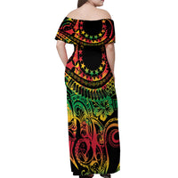 Cook Islands 15 Stars Off Shoulder Maxi Dress Kuki Airani Polynesian Tribal Wave Tattoo