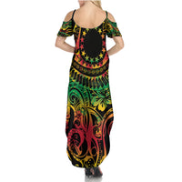 Cook Islands 15 Stars Summer Maxi Dress Kuki Airani Polynesian Tribal Wave Tattoo