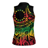 Cook Islands 15 Stars Women Sleeveless Polo Shirt Kuki Airani Polynesian Tribal Wave Tattoo