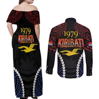 Kiribati 45th Anniversary Independence Day Couples Matching Off Shoulder Maxi Dress and Long Sleeve Button Shirt Since 1979