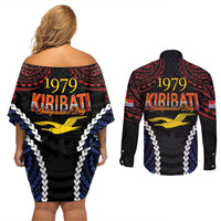 Kiribati 45th Anniversary Independence Day Couples Matching Off Shoulder Short Dress and Long Sleeve Button Shirt Since 1979
