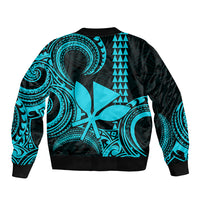 Custom King Kamehameha Day Hawaii Sleeve Zip Bomber Jacket Paradise of the Pacific Tribal Kakau - Aqua LT9 - Polynesian Pride