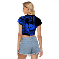 Custom King Kamehameha Day Hawaii Raglan Cropped T Shirt Paradise of the Pacific Tribal Kakau - Blue LT9 - Polynesian Pride