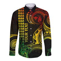 Custom King Kamehameha Day Hawaii Long Sleeve Button Shirt Paradise of the Pacific Tribal Kakau - Reggae LT9 Unisex Reggae - Polynesian Pride