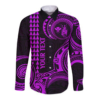 Custom King Kamehameha Day Hawaii Long Sleeve Button Shirt Paradise of the Pacific Tribal Kakau - Purple LT9 Unisex Purple - Polynesian Pride