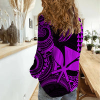 Custom King Kamehameha Day Hawaii Women Casual Shirt Paradise of the Pacific Tribal Kakau - Purple LT9 - Polynesian Pride