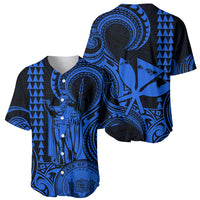 King Kamehameha Day Hawaii Baseball Jersey Paradise of the Pacific Tribal Kakau with Kanaka Maoli - Blue LT9 - Polynesian Pride