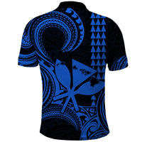 King Kamehameha Day Hawaii Polo Shirt Paradise of the Pacific Tribal Kakau with Kanaka Maoli Blue LT9 - Polynesian Pride