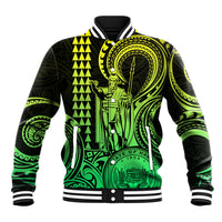 King Kamehameha Day Hawaii Baseball Jacket Paradise of the Pacific Tribal Kakau with Kanaka Maoli - Lime LT9 Unisex Lime - Polynesian Pride