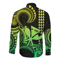 King Kamehameha Day Hawaii Long Sleeve Button Shirt Paradise of the Pacific Tribal Kakau with Kanaka Maoli - Lime LT9 - Polynesian Pride