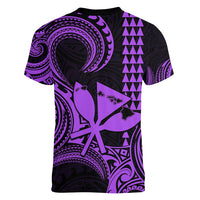 King Kamehameha Day Hawaii Women V Neck T Shirt Paradise of the Pacific Tribal Kakau with Kanaka Maoli - Purple LT9 - Polynesian Pride