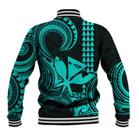 King Kamehameha Day Hawaii Baseball Jacket Paradise of the Pacific Tribal Kakau with Kanaka Maoli - Turquoise LT9 - Polynesian Pride