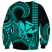 King Kamehameha Day Hawaii Sweatshirt Paradise of the Pacific Tribal Kakau with Kanaka Maoli - Turquoise LT9 - Polynesian Pride