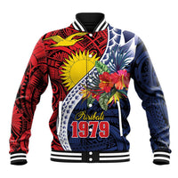 Flag of Kiribati Polynesian Pattern Baseball Jacket Est 1979 With Tropical Flowers