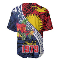 Flag of Kiribati Polynesian Pattern Baseball Jersey Est 1979 With Tropical Flowers