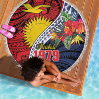 Flag of Kiribati Polynesian Pattern Beach Blanket Est 1979 With Tropical Flowers