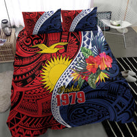 Flag of Kiribati Polynesian Pattern Bedding Set Est 1979 With Tropical Flowers